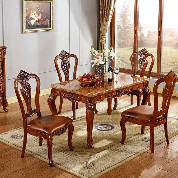 Rectangle Shape Wood Color Dining Table Fixed Table Victorian Style 4 Legs 55