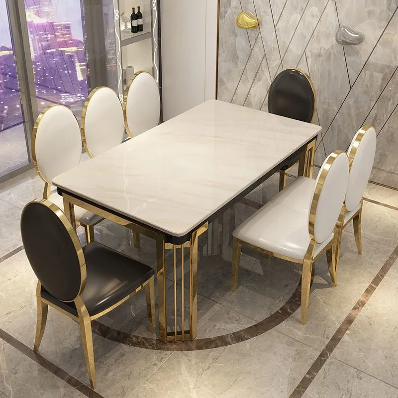 Rectangle Van metaal Base Table Glam Style Dining Table 4 Legs Black