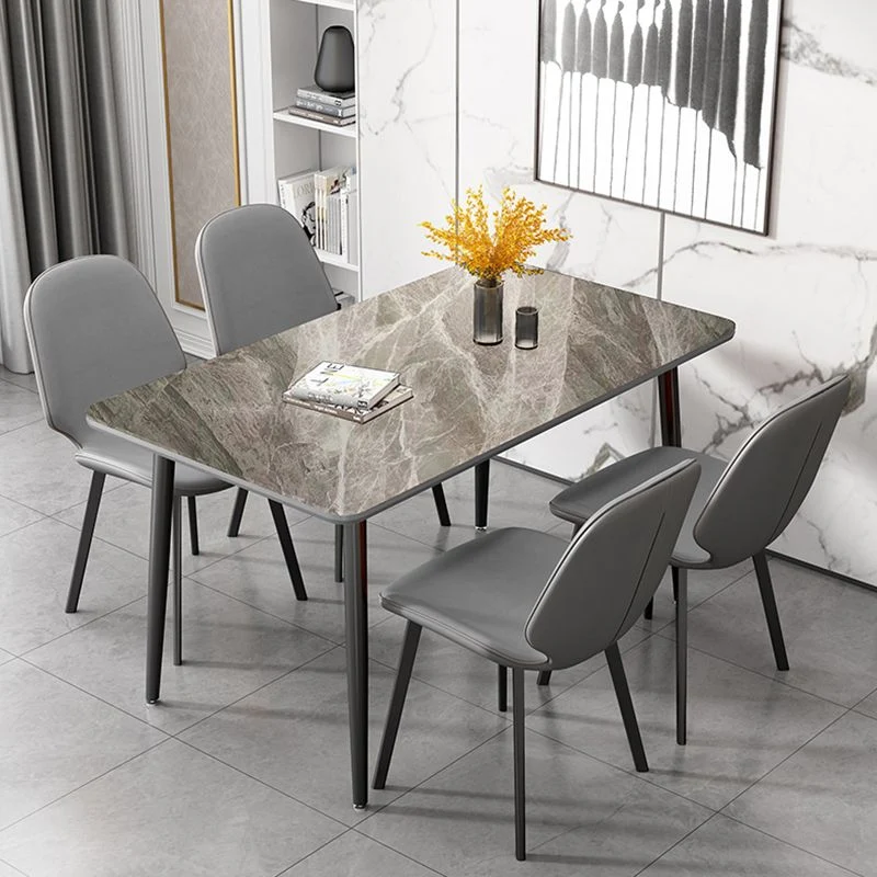 Rectangular Contemporain Style Sintered Stone Dining Table Dining Furniture 4 Legs Metallic Base 47