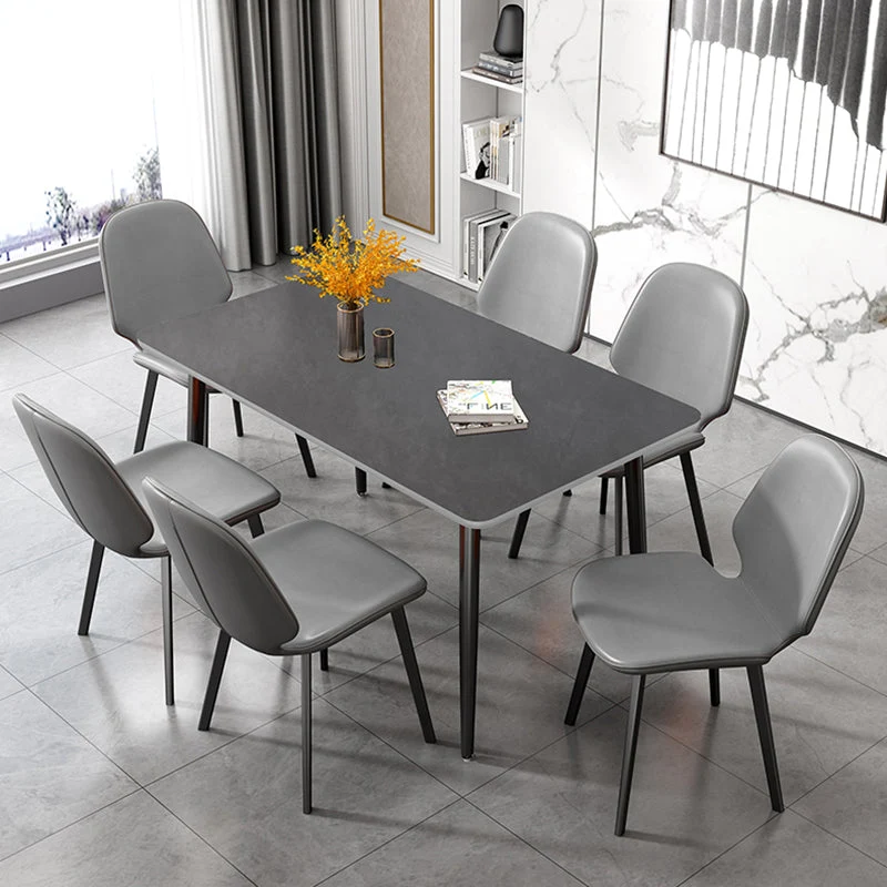 Rectangular Contemporain Style Sintered Stone Dining Table Dining Furniture 4 Legs Metallic Base 47