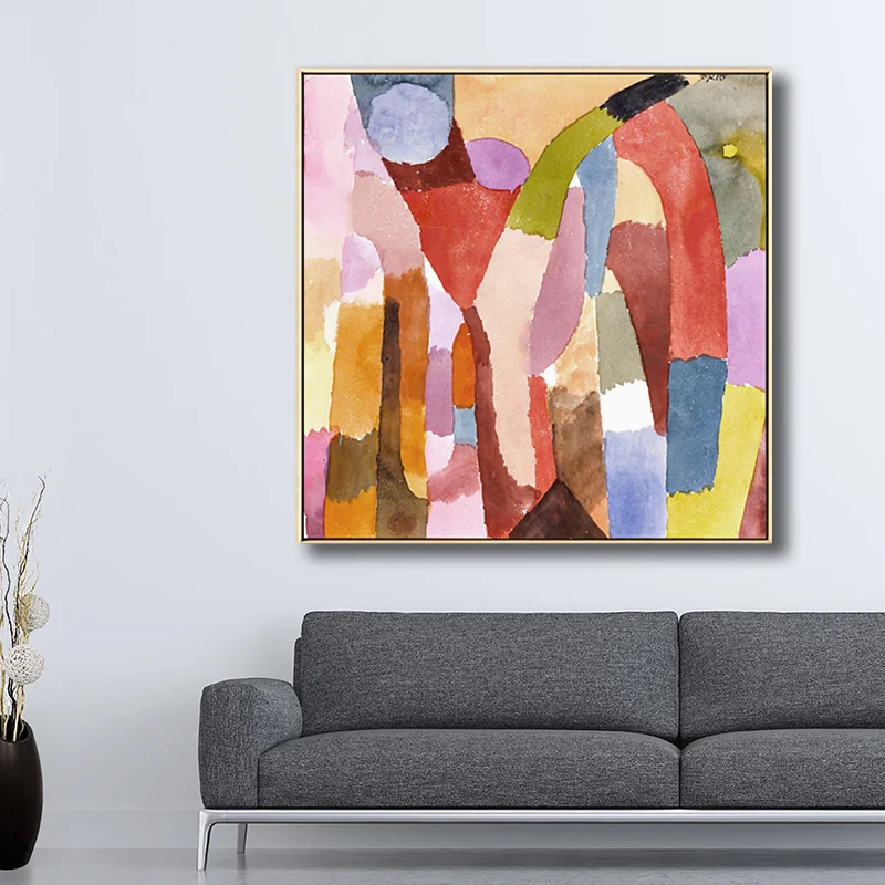 Traditionele geometrische schilderdoek getextureerde pastelkleurige vierkante muur decor voor woonkamer