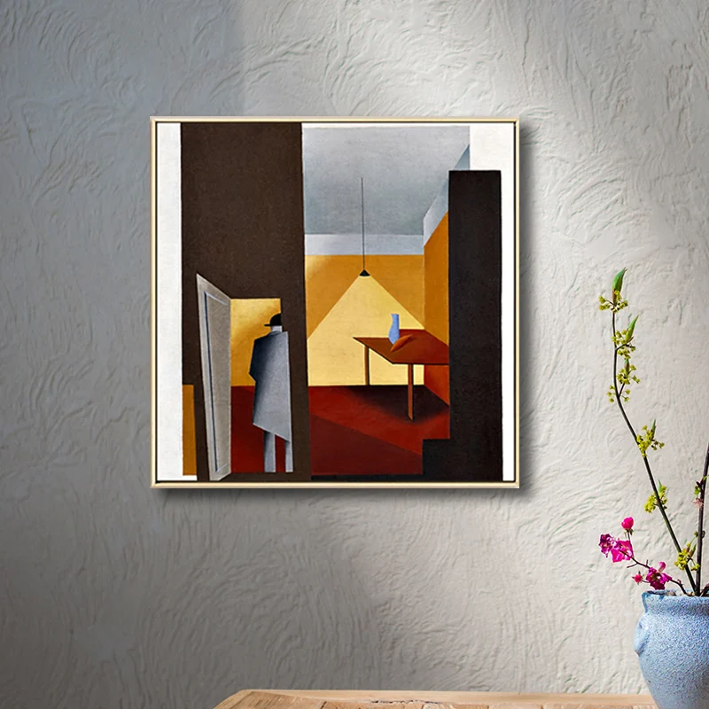 Traditionele geometrische schilderdoek getextureerde pastelkleurige vierkante muur decor voor woonkamer