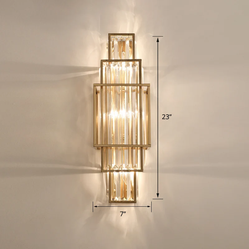 Vierhoekige kristallen wandlamp, postmoderne wandkandelaar met gouden afwerking, verlichting voor trappen