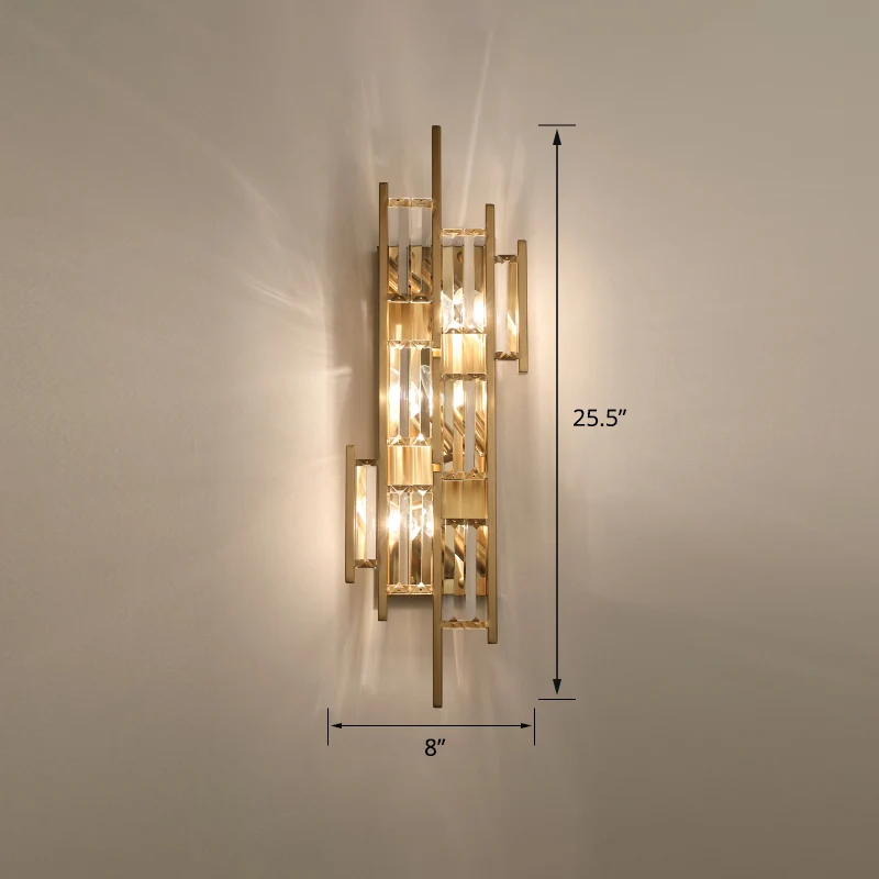 Vierhoekige kristallen wandlamp, postmoderne wandkandelaar met gouden afwerking, verlichting voor trappen