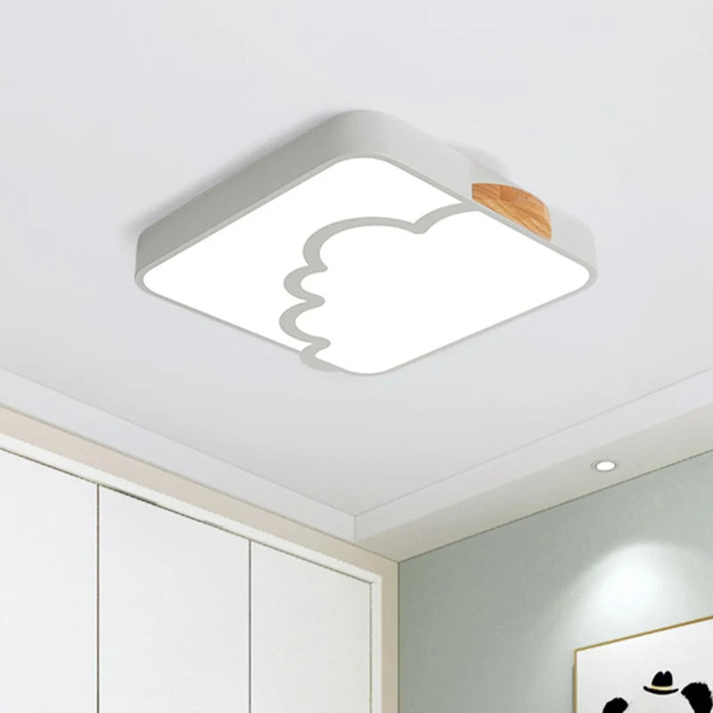 Vierkante plafondinbouw Minimalistische acryl LED-slaapkamer Inbouwverlichting grijs/wit/groen met houten details