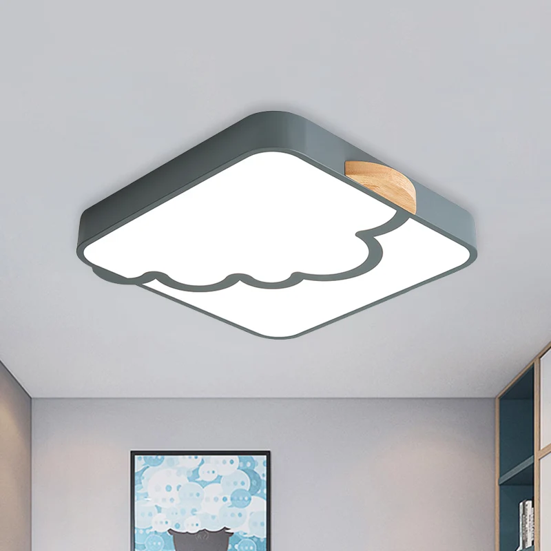 Vierkante plafondinbouw Minimalistische acryl LED-slaapkamer Inbouwverlichting grijs/wit/groen met houten details