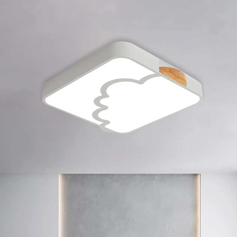 Vierkante plafondinbouw Minimalistische acryl LED-slaapkamer Inbouwverlichting grijs/wit/groen met houten details
