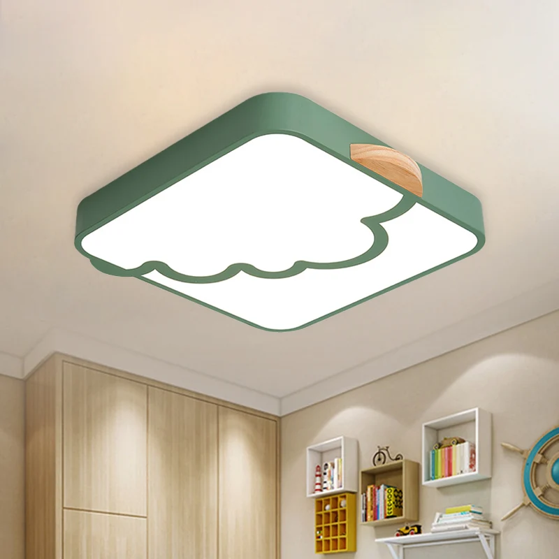 Vierkante plafondinbouw Minimalistische acryl LED-slaapkamer Inbouwverlichting grijs/wit/groen met houten details
