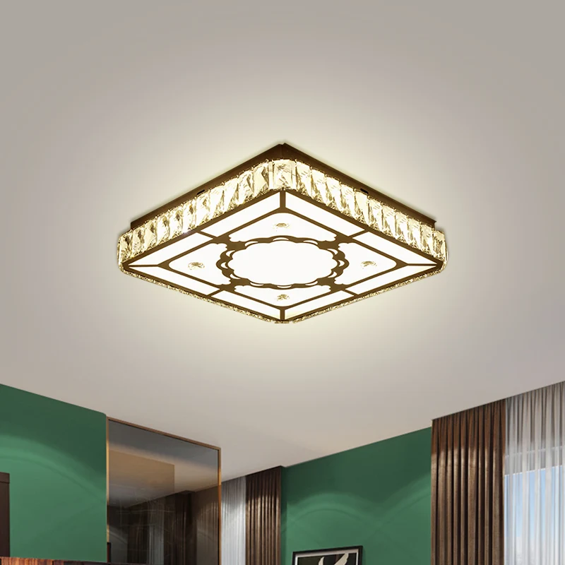 Vierkante plafondlamp Hedendaags geslepen kristal LED chroom inbouwarmatuur met rond/liefdevol hartpatroon