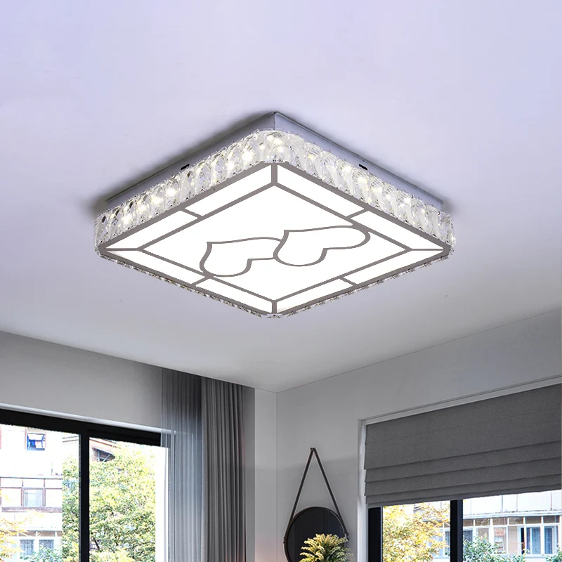 Vierkante plafondlamp Hedendaags geslepen kristal LED chroom inbouwarmatuur met rond/liefdevol hartpatroon