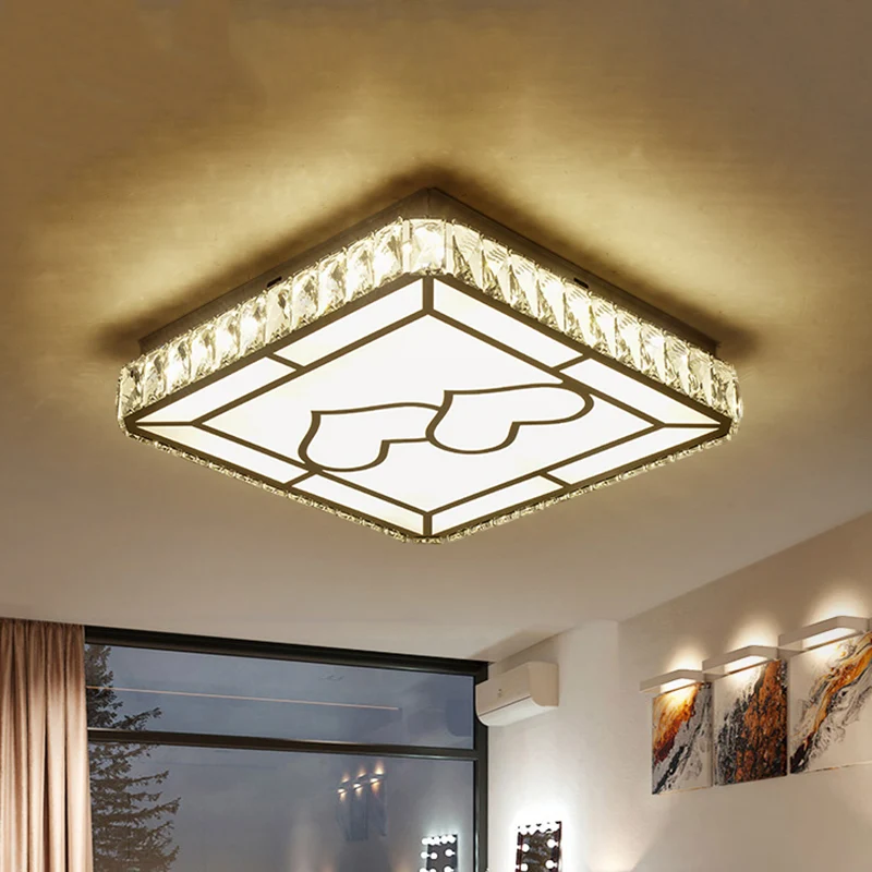 Vierkante plafondlamp Hedendaags geslepen kristal LED chroom inbouwarmatuur met rond/liefdevol hartpatroon