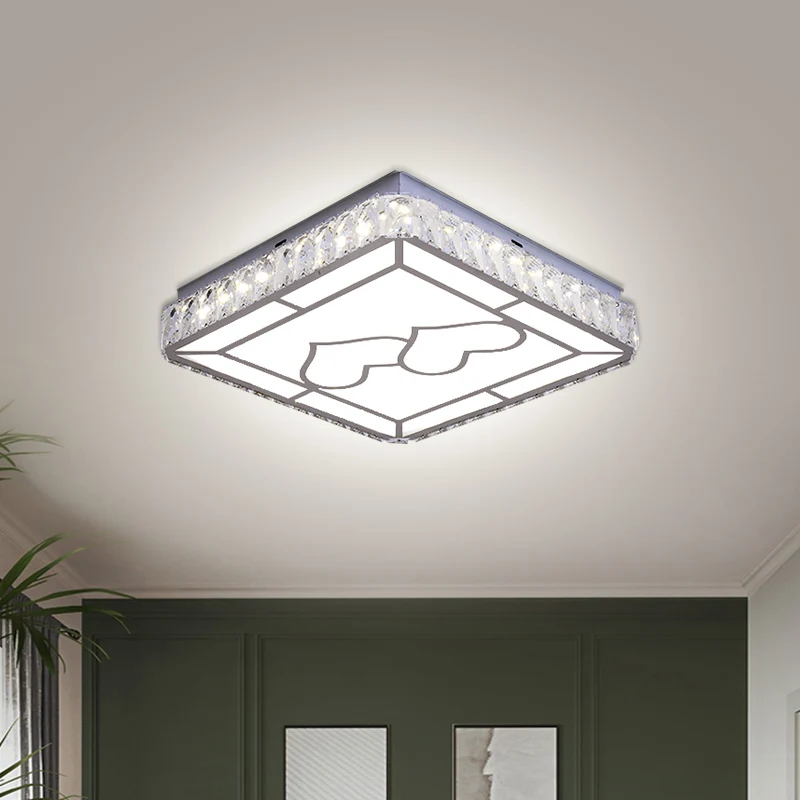 Vierkante plafondlamp Hedendaags geslepen kristal LED chroom inbouwarmatuur met rond/liefdevol hartpatroon