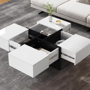 Vierkante salontafel - 4 lades - spaanplaat - Wit