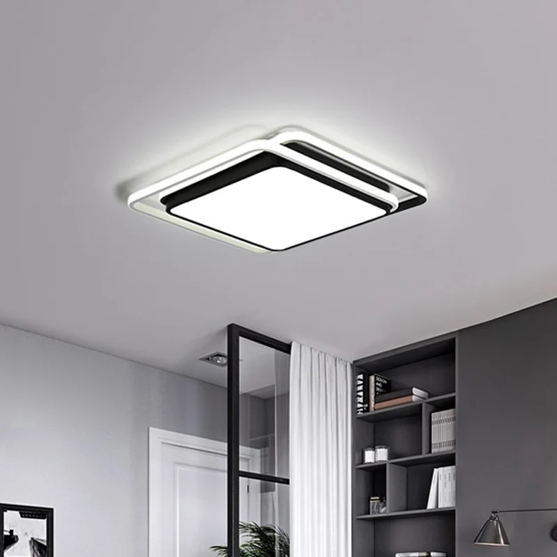 Zwart vierkant/rond/rechthoekig plafondinbouw moderne LED acryl inbouwverlichting warm/wit zwak voor slaapkamer