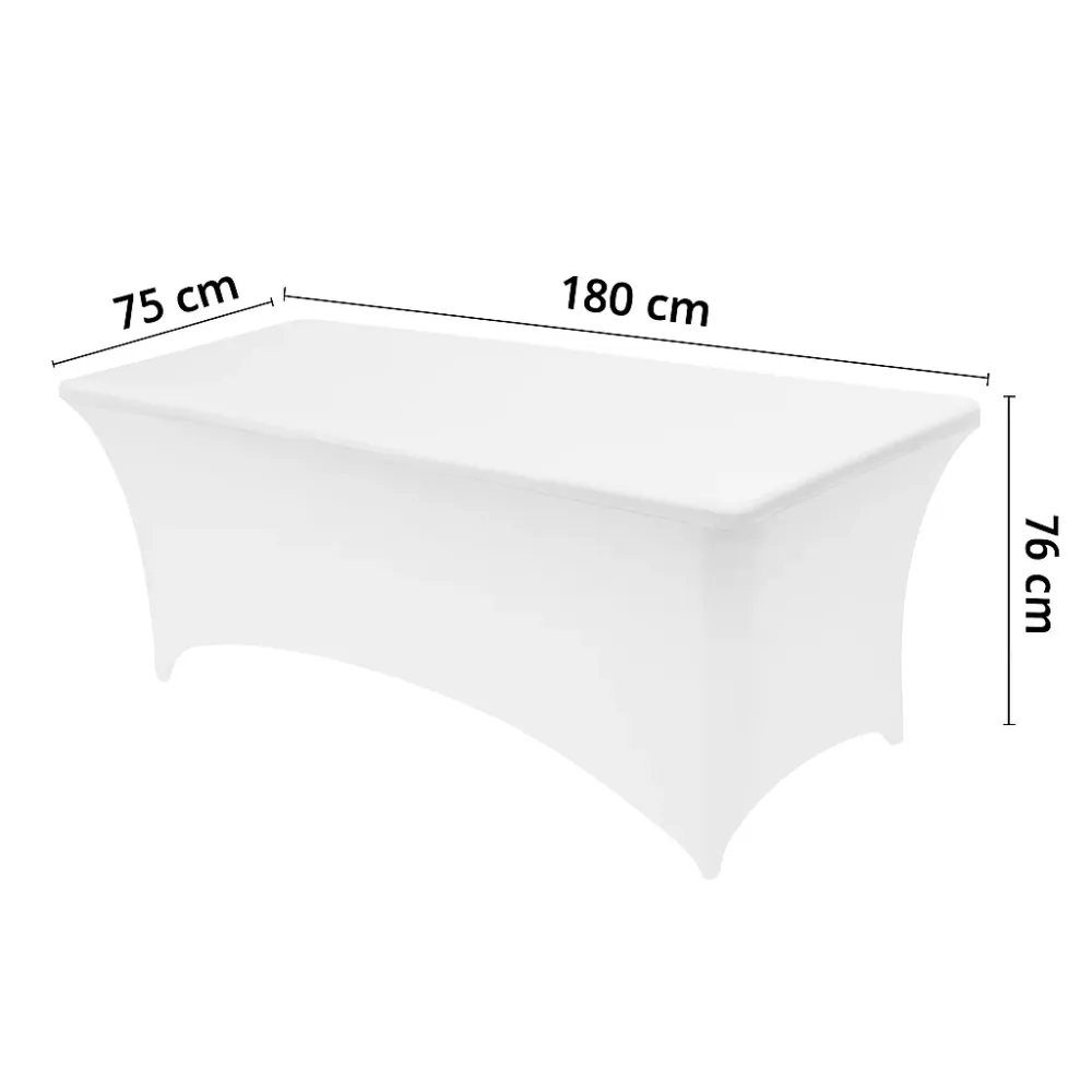 Rechthoekige Tafelhoes Stretch – 180 x 75 x 75 cm – Elastisch & Strak – Wasbaar – Wit – Voor Feesten, Beurzen & Evenemente...