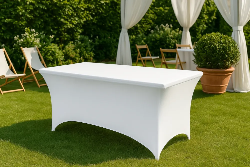 Rechthoekige Tafelhoes Stretch – 180 x 75 x 75 cm – Elastisch & Strak – Wasbaar – Wit – Voor Feesten, Beurzen & Evenemente...
