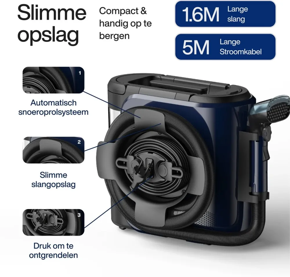 Tapijtreiniger PowerClean Pro 2000W - Stoomreiniger en vlekkenreiniger - 8 Opzetstukken - 100° Stoom - Bankreiniger - Meub...