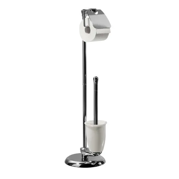 Bathroom stand toilet paper holder and brush Darwin model verchroomd steel and porcelain
