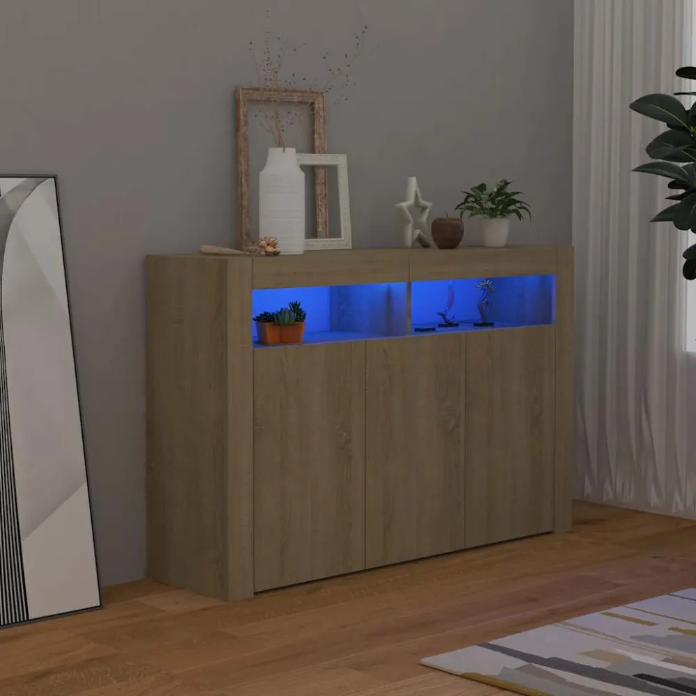 Dressoir met LED-verlichting 115,5x30x75 cm sonoma eikenkleur