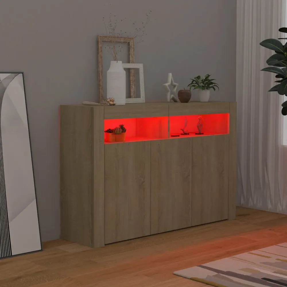 Dressoir met LED-verlichting 115,5x30x75 cm sonoma eikenkleur