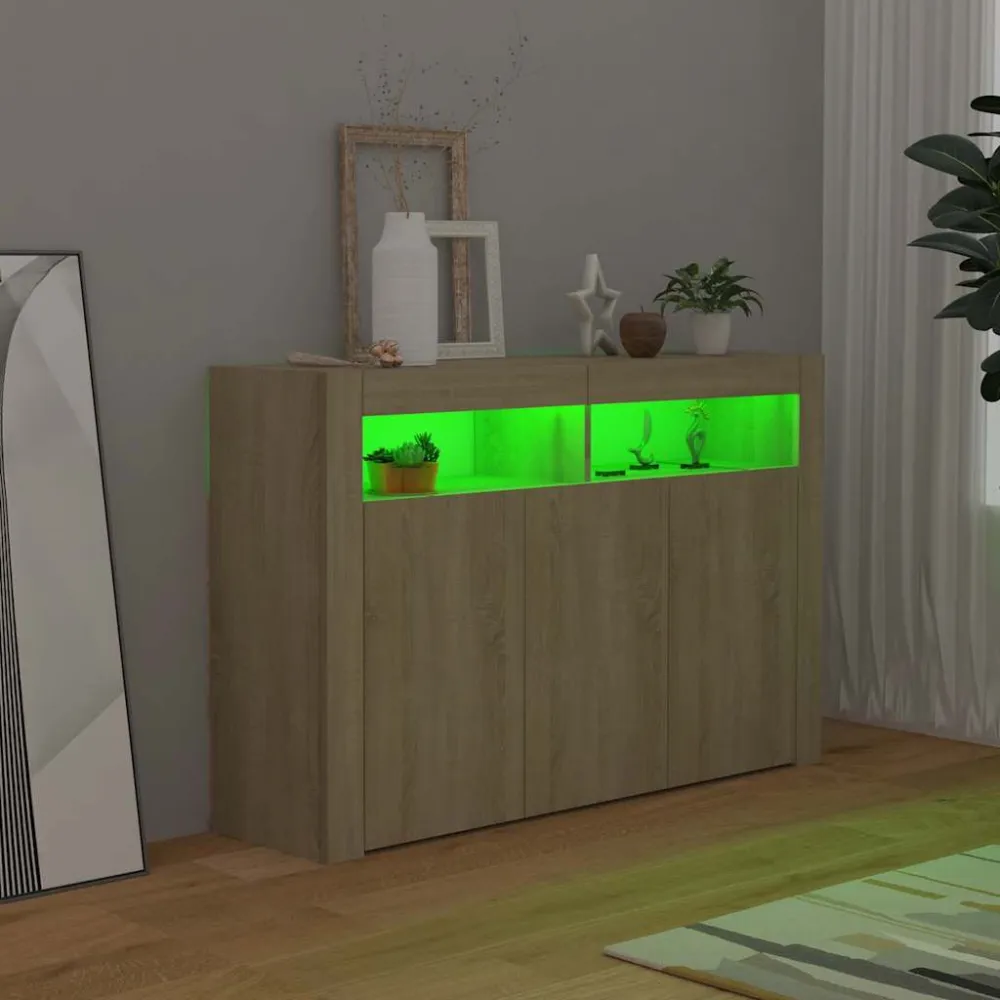 Dressoir met LED-verlichting 115,5x30x75 cm sonoma eikenkleur