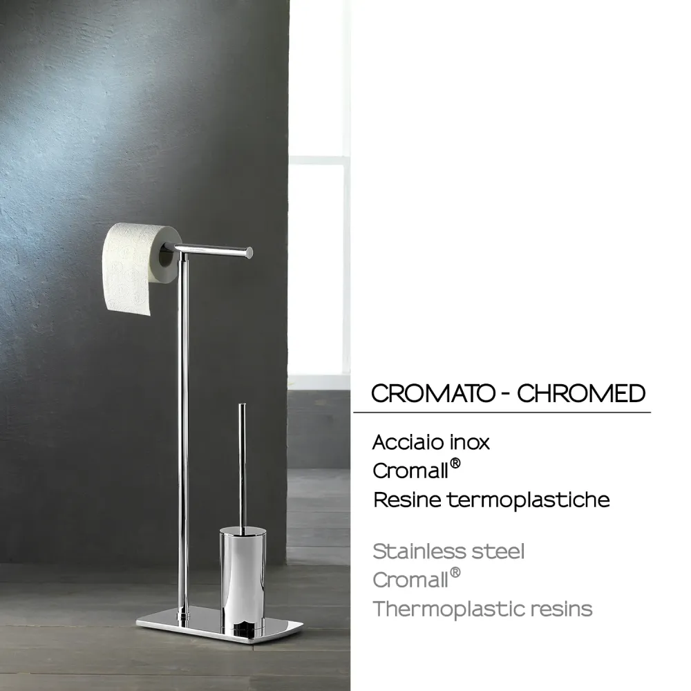 Floor-standing toilet paper holder and brush Stainless Staalsoort model Florida Gedy - Chrome