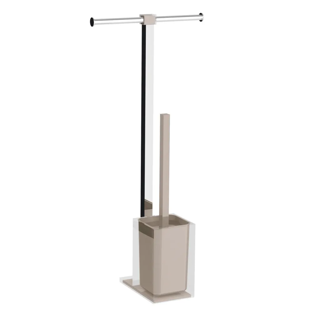 Floor-standing toilet paper holder and toilet brush Roestvast Steel Gedy Rainbow series - Transparent/Light Taupe