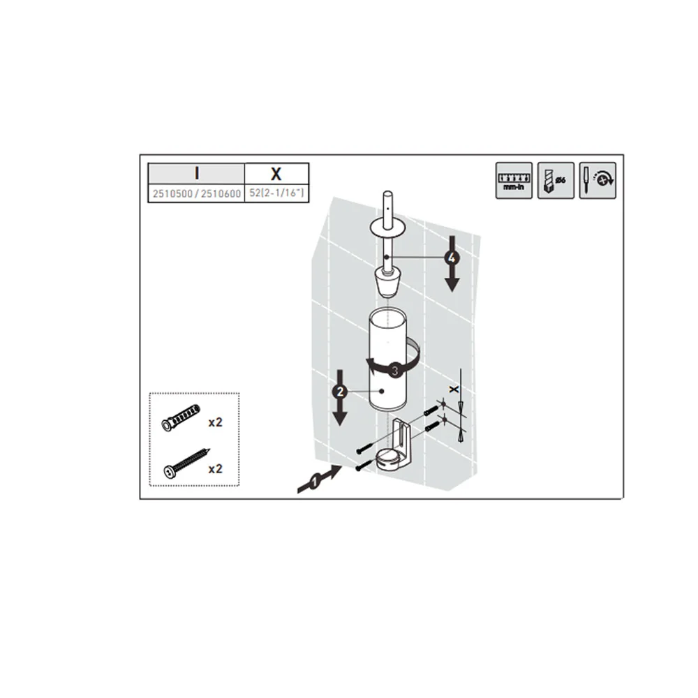 Floor/wall toilet brush holder brass from 'Black & White' collection Cosmic - Satijnstof white 9x10x37 cm