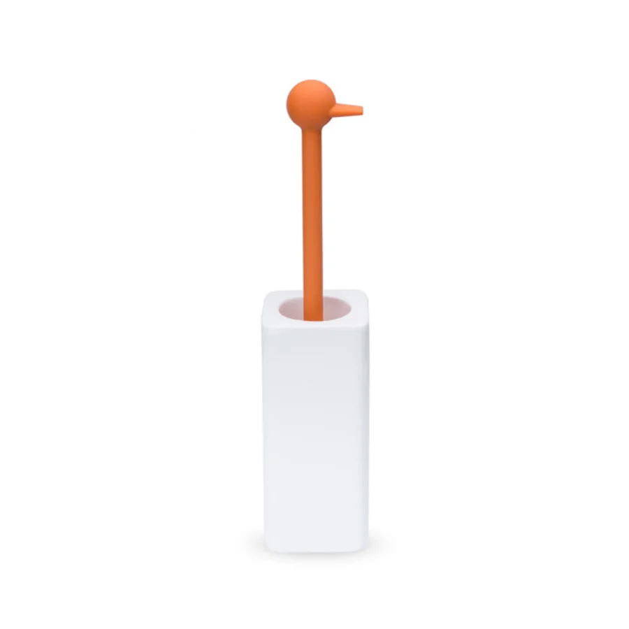 Melkwit ceramic toilet brush holder brush handle shaped like goose head orange silicone Lineabeta Baston