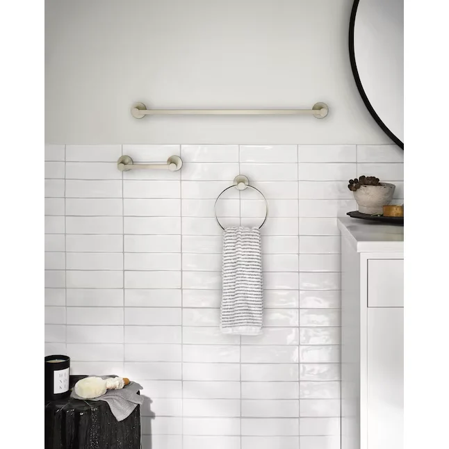 Moen 3-Piece Avri Matglans Nickel Decorative Bathroom Hardware Set Towel Bar,Toilet Paper Holder and Towel Ring