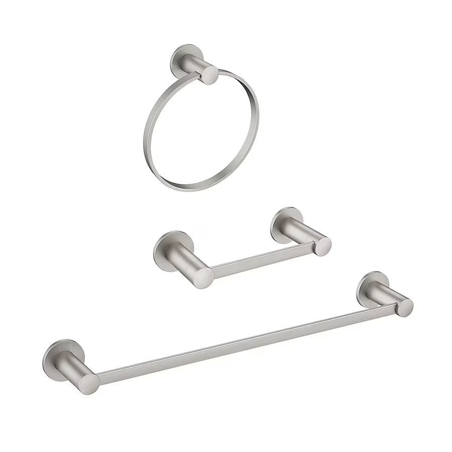 Moen 3-Piece Avri Matglans Nickel Decorative Bathroom Hardware Set Towel Bar,Toilet Paper Holder and Towel Ring
