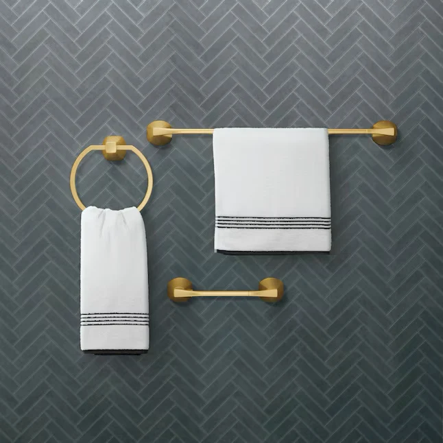 Moen 3-Piece Lindor Geborsteld Gold Decorative Bathroom Hardware Set Towel Bar,Toilet Paper Holder and Towel Ring