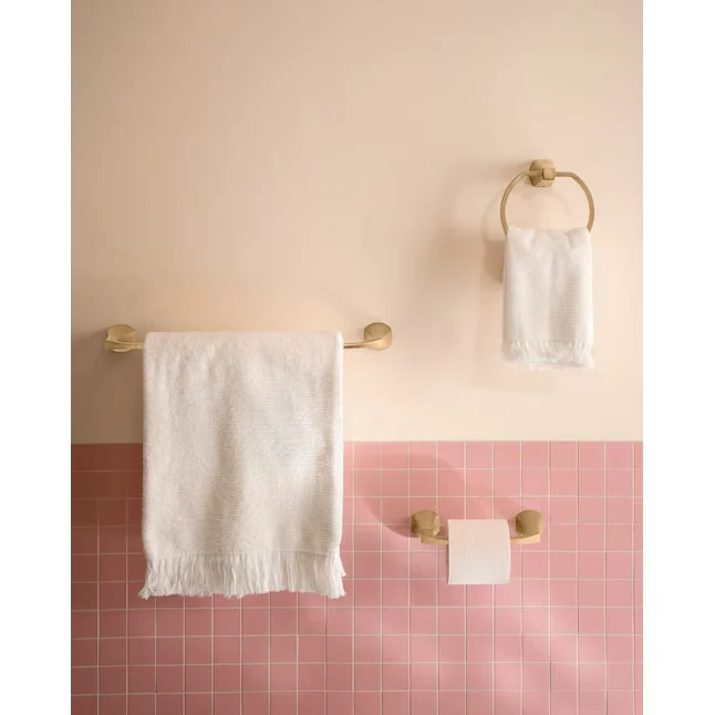 Moen 3-Piece Lindor Geborsteld Gold Decorative Bathroom Hardware Set Towel Bar,Toilet Paper Holder and Towel Ring