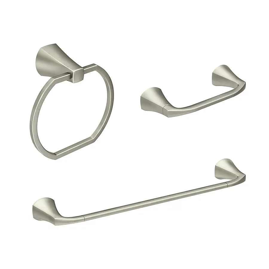 Moen 3-Piece Lindor Geborsteld Nickel Decorative Bathroom Hardware Set Towel Bar,Toilet Paper Holder and Towel Ring