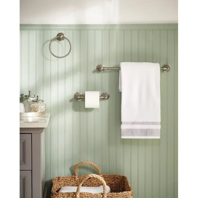 Moen 3-Piece Sage Satijnachtig Nickel Decorative Bathroom Hardware Set Towel Bar,Toilet Paper Holder and Towel Ring