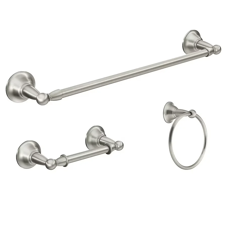 Moen 3-Piece Sage Satijnachtig Nickel Decorative Bathroom Hardware Set Towel Bar,Toilet Paper Holder and Towel Ring