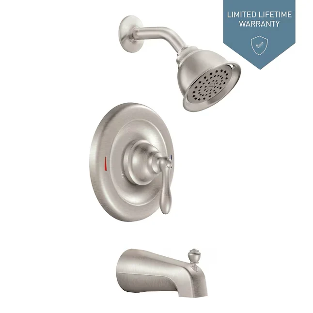 Moen Caldwell Spot Resist Satijnachtig Nickel 1-handle Single Function Round Bathtub and Shower Faucet Valve Included