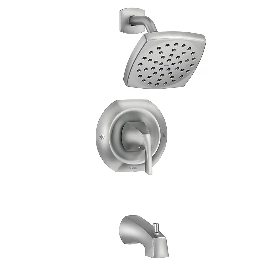 Moen Lindor Spot Resist Brushed Nickel 1-handle Individueel Function Square Bathtub and Shower Faucet Valve Included