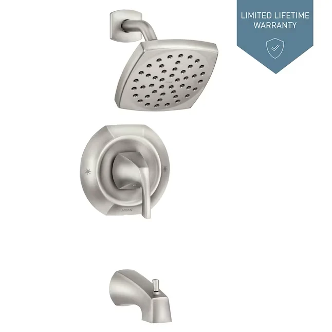 Moen Lindor Spot Resist Brushed Nickel 1-handle Individueel Function Square Bathtub and Shower Faucet Valve Included