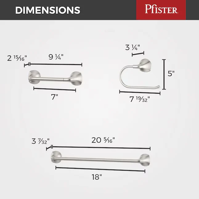 Pfister 3-Piece Rancho Satijnachtig Nickel Decorative Bathroom Hardware Set Towel Bar,Toilet Paper Holder and Towel Ring