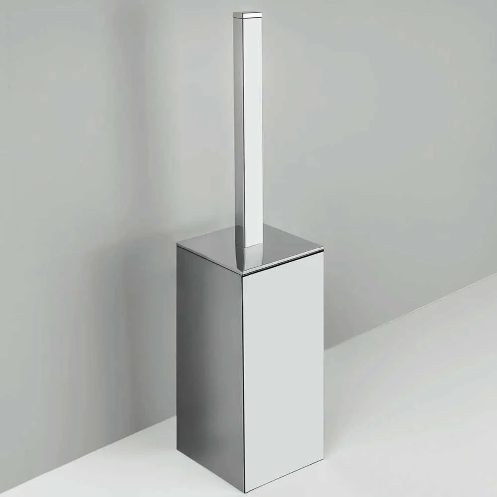 Squared-shaped freestanding toilet brush holder chrome-plated geel koper Colombo Design BasicQ collection plug fixing
