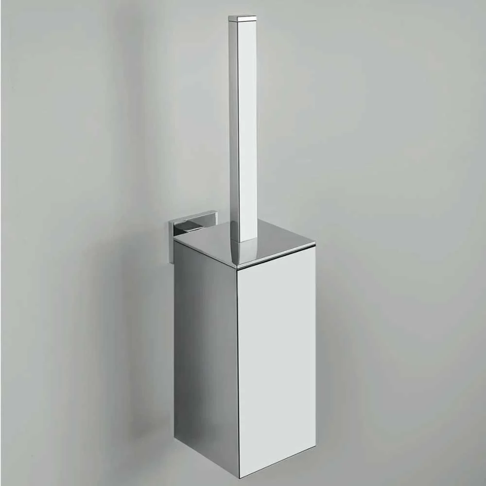 Square-shaped toilet brush holder chrome-plated messing Colombo Design BasicQ collection plug fixing