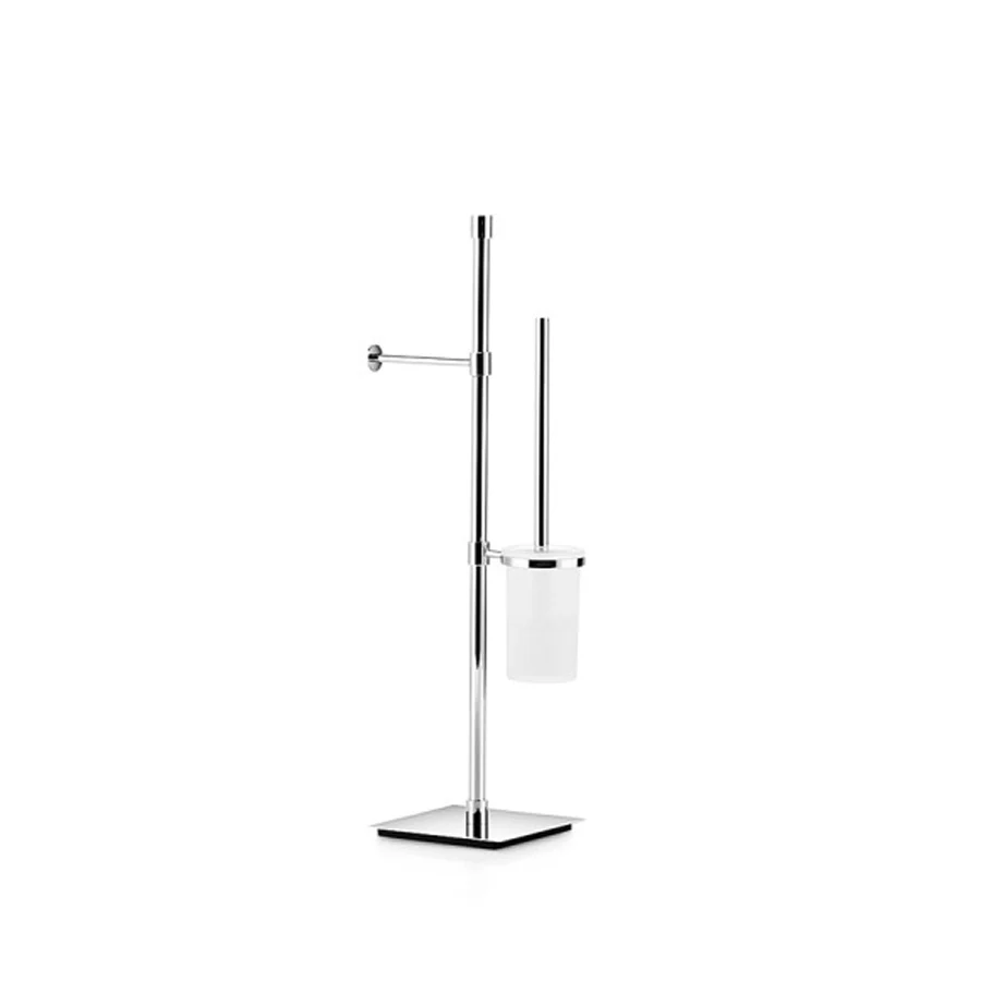 Tall toilet paper holder and toilet brush holder included brush Lineabeta Ranpin collection chrome-plated brass square base
