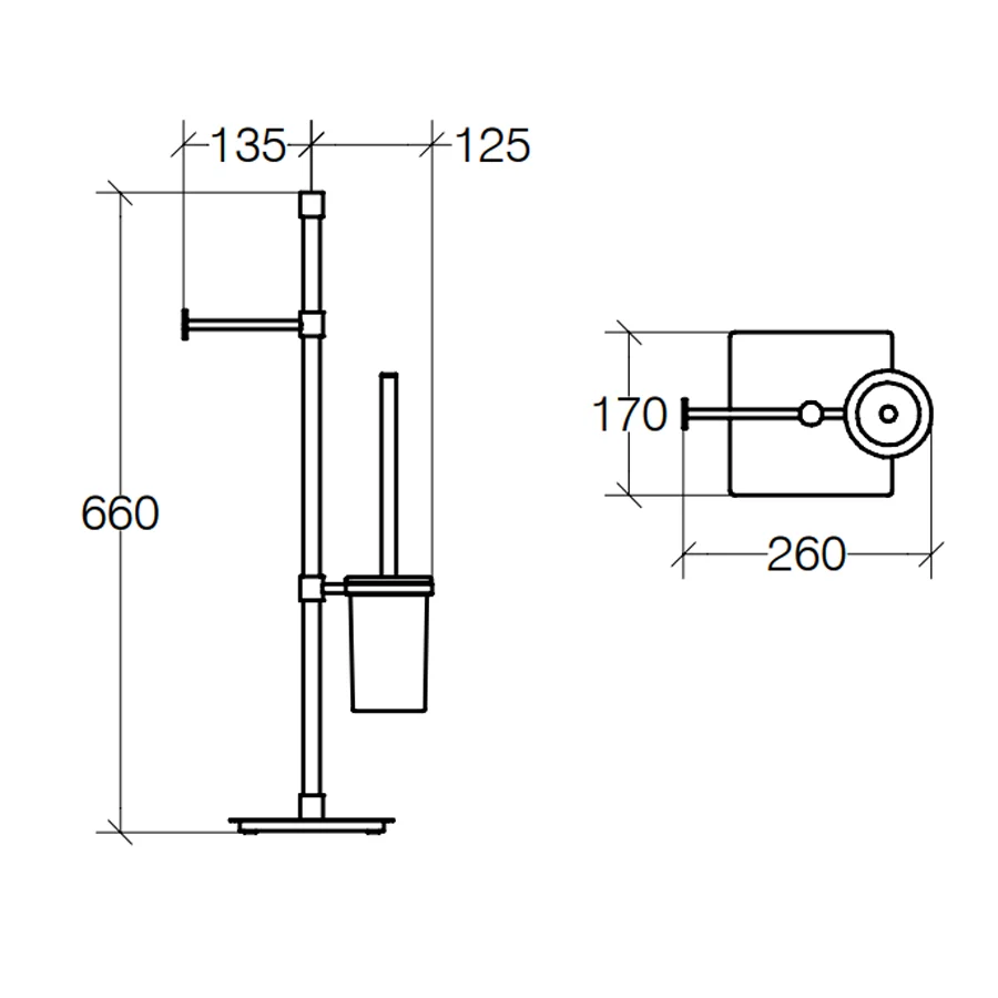 Tall toilet paper holder and toilet brush holder included brush Lineabeta Ranpin collection chrome-plated brass square base