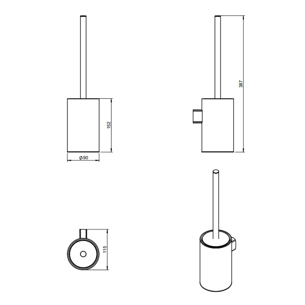 Wall-mounted brass toilet brush holder painted from 'Architect s+' collection Cosmic - Satijnstof black