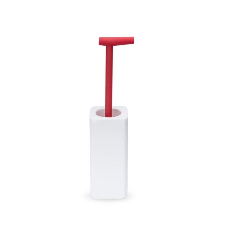 White ceramic toilet brush holder rood silicone stick-handle brush Lineabeta Baston
