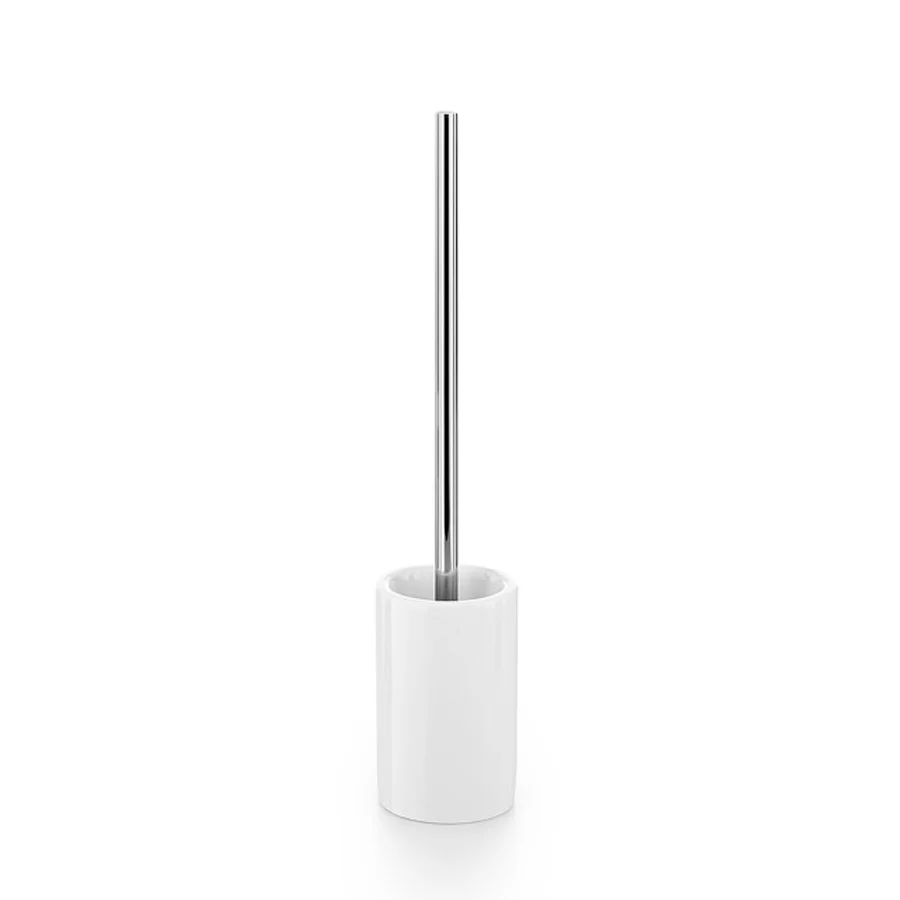 White porcelain toilet brush holder brush chrome-plated brass handle Lineabeta Skoati
