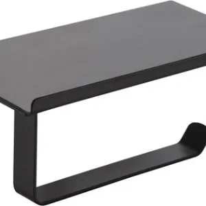 4bathroomz® WC-Rolhouder Zwart met plankje voor Telefoon - toiletrolhouder