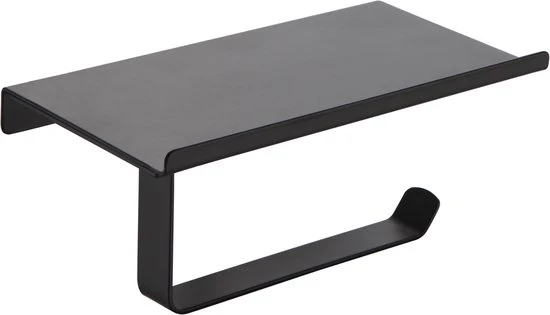 4bathroomz® WC-Rolhouder Zwart met plankje voor Telefoon - toiletrolhouder