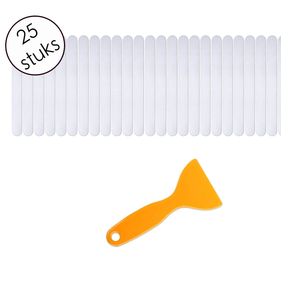 Anti Slip Strip Strips - 25 stuks - Transparant - 20 cm x 2 cm - Inclusief Schraper